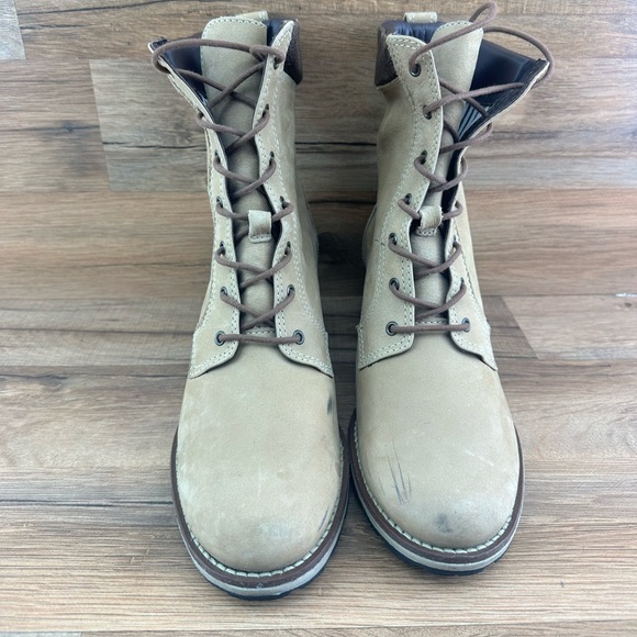 LL Bean Women's Boots Size 8.5M Block Heel Lug Sole Tan Chestnut Leather Lace Up - Picture 3 of 10